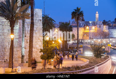 Walls and the Citadel of David in the Old City of Jerusalem, Israel Stock Photo