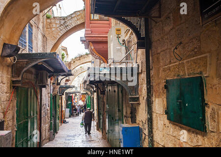 Way of the cross, Via Dolorosa street, Old City, Jerusalem, Israel. Stock Photo