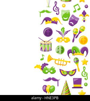 Illustration Cute Background for Mardi Gras and Carnival, Seamless Pattern, Fat Tuesday - Vector Stock Vector