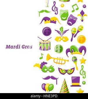 Illustration Greeting Invitation for Mardi Gras and Carnival , Seamless Texture, Fat Tuesday - Vector Stock Vector