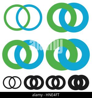 Interlocking circles, rings. Infinite symbol or logo with different line widths Stock Vector