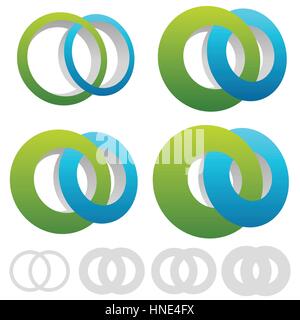 Interlocking circles, rings. Infinite symbol or logo with different line widths Stock Vector
