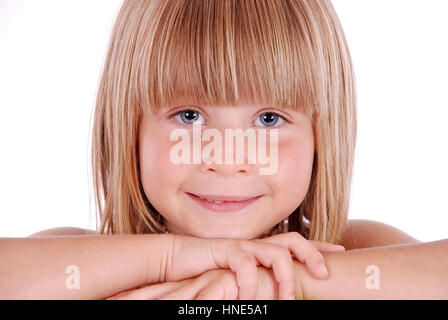 Model release, blondes Maedchen, 5 Jahre, im Portrait - blond girl, 5 years old, in portrait Stock Photo