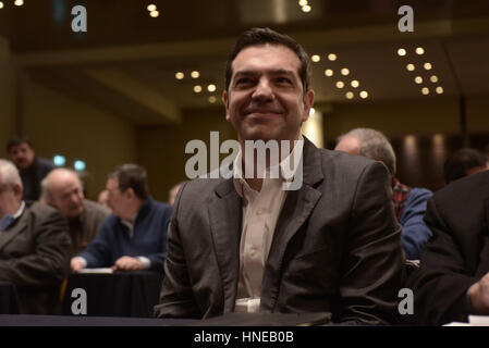 Athens, Greece. 11th Feb, 2017. Greek Prime Minister Alexis Tsipras before his speech in the session of the Central Committee of Syriza. Credit: Dimitrios Karvountzis/Pacific Press/Alamy Live News Stock Photo