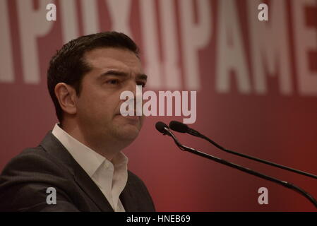 Athens, Greece. 11th Feb, 2017. Greek Prime Minister Alexis Tsipras during his speech in the session of the Central Committee of Syriza. Credit: Dimitrios Karvountzis/Pacific Press/Alamy Live News Stock Photo