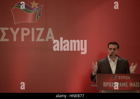 Athens, Greece. 11th Feb, 2017. Greek Prime Minister Alexis Tsipras during his speech in the session of the Central Committee of Syriza. Credit: Dimitrios Karvountzis/Pacific Press/Alamy Live News Stock Photo