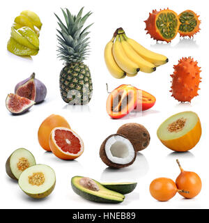 Mix of exotic fruits on white background Stock Photo