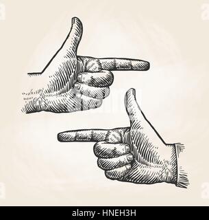 Vintage pointing hand drawing. Forefinger, index finger sketch. Vector illustration Stock Vector