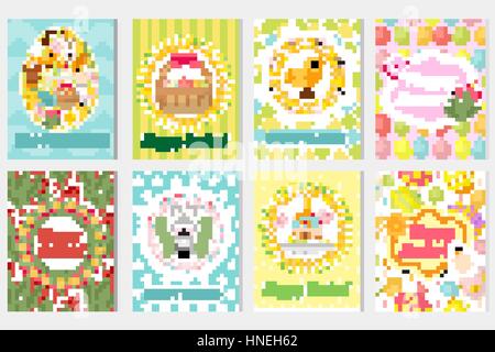 Happy Easter greeting card collection, flyer, poster. Spring cute set of templates for your design. Vector illustration Stock Vector