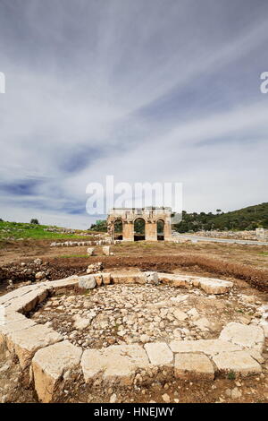 The c.100 AD.built monumental triple vaulted arch erected to honor C.Trebonius Proculus Mettius Modestus first Roman governor general of Lycia and Pam Stock Photo