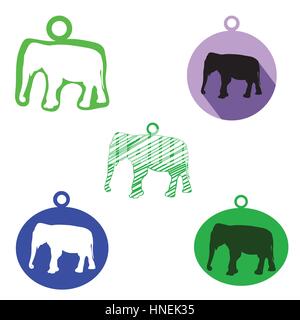 a set of medallions in the shape of an elephant Stock Vector