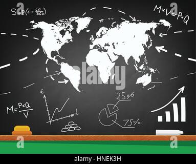 the concept of world trade.a blackboard with a painted map of the world. Stock Vector