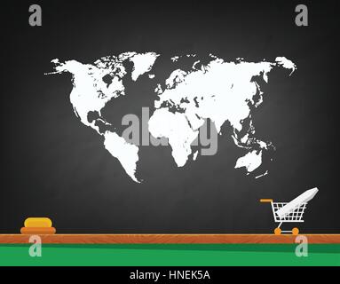 a blackboard with a painted map of the world.the concept of world trade Stock Vector