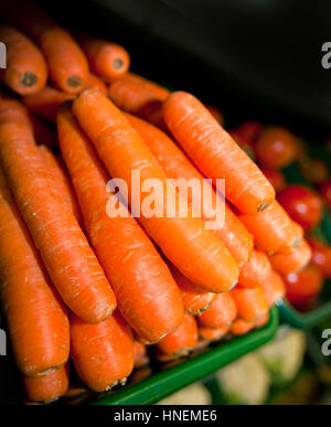 Close-up of fresh carrots in supermarket Stock Photo