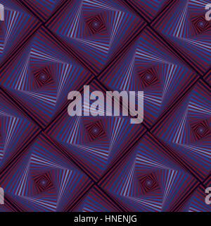 Abstract seamless vector pattern with concentric quadratic shapes forming whirling sequences in red and blue hues Stock Vector
