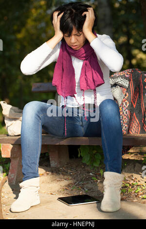 The tablet is crushed, Selective focus and small depth of field, lens flare Stock Photo