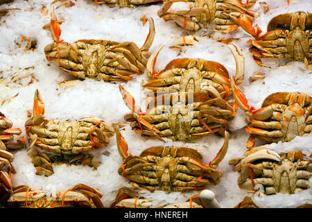 Crabs on display at fish market Stock Photo