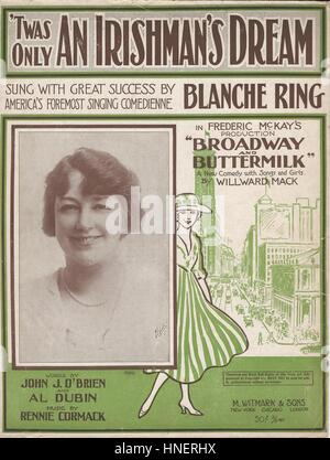 ''Twas Only an Irishman's Dream' from the 1916 Musical 'Broadway and Buttermilk' Sheet Music Cover Stock Photo