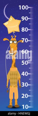 stadiometer for children. giraffe with a balloon. baby picture. Cartoon. used to print, website, design, decoration cloth smartphone tablet card and e Stock Vector