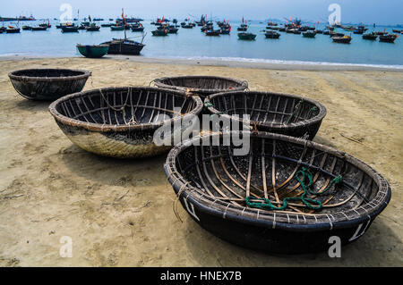 Fishing baskets on the beach in Da Nang, Vietnam Stock Photo