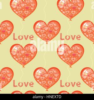 Balloon in the form of heart and an inscription. seamless pattern. children s illustration. is used to print, website, smartphone, design, textiles, c Stock Vector