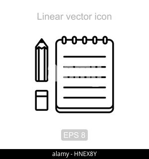 Notepad with pencil linear icon. Thin line illustration. Taking notes ...