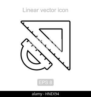 Icon of the protractor and triangle in a linear style Stock Vector