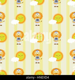 sun sleeping lion. seamless pattern. children s illustration. used for printing, the website, Smart Phone, design etc Stock Vector