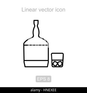 Whiskey and a glass. Linear vector icon. Stock Vector