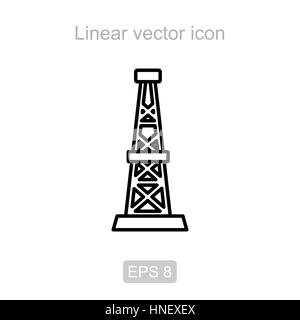 Oil rig. Linear vector icon. Stock Vector