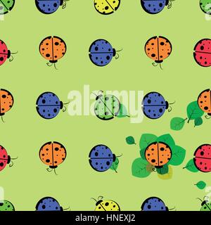 God ladybug on a leaf. seamless pattern. children s illustration. used for printing, the website, Smart Phone, design etc Stock Vector