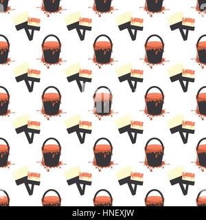 a bucket of paint and a brush. seamless pattern. children s illustration. used for printing, the website, Smart Phone, design etc Stock Vector