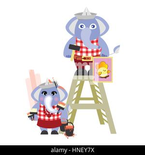 elephant and the elephant in the header of the builder of the newspaper on a white background. children s illustration. is used to print, website, sma Stock Vector