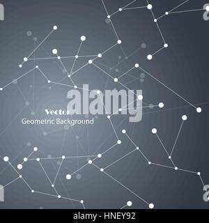 Geometric pattern with connected lines and dots. Vector illustration on grey background. Stock Vector