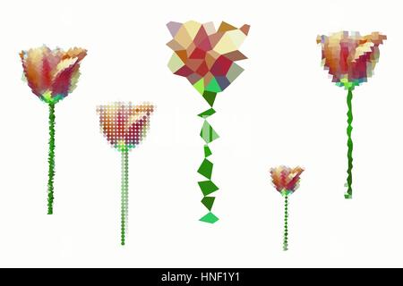 Set of low poly abstract flowers Stock Vector