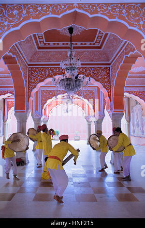 Musicians in Diwan-i-Khas (Hall of private Hearing),City Palace,Jaipur, Rajasthan, India Stock Photo