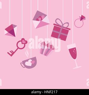 background of love icons on strings - Valentines Day Stock Vector