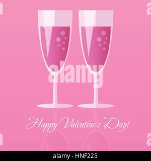 Two glasses of champagne for Saint Valentines day isolated on pink background Stock Vector