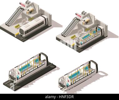 Vector isometric low poly subway station cutaway Stock Vector