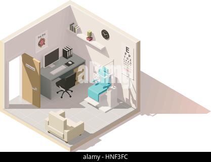 Vector isometric low poly ophthalmologist office Stock Vector