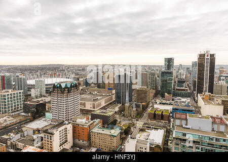 Vancouver, Canada - January 28, 2017: Vancouver city as seen from Vancouver Lookout with sports stadium and highrise buildings Stock Photo