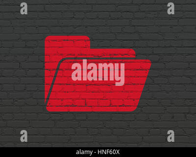 Business concept: Painted red Folder icon on Black Brick wall background Stock Photo