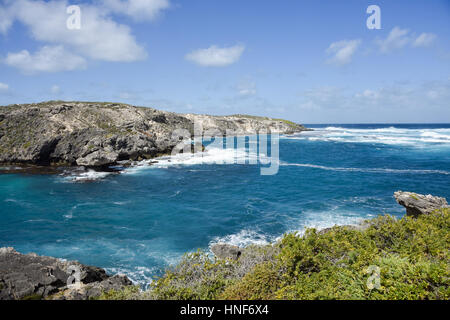 Stunning turquoise Indian Ocean water in natural Cape Vlamingh bay at Rottnest Island in Western Australia. Stock Photo