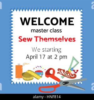 Collection of Sewing Items with Clothes Sihiouette Stock Vector