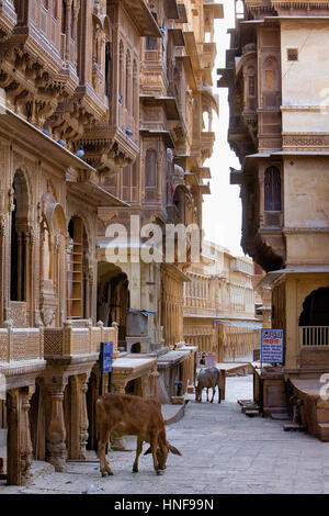 Havelis, at left patwa ki haveli,Jaisalmer, Rajasthan, India Stock Photo
