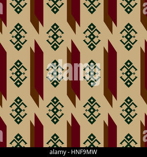 Seamless pattern with traditional Native American Indian ornaments and geometric shapes with pastel harmonious colors beige brown dark red dark green Stock Photo