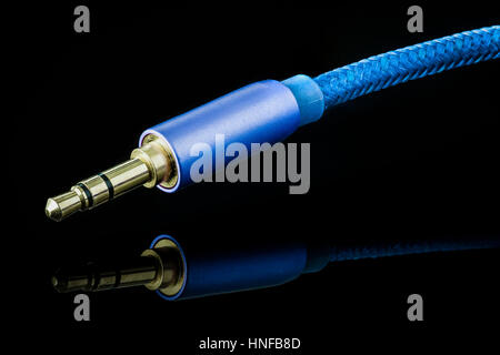 Stereo mini jack plug with blue braid Stock Photo