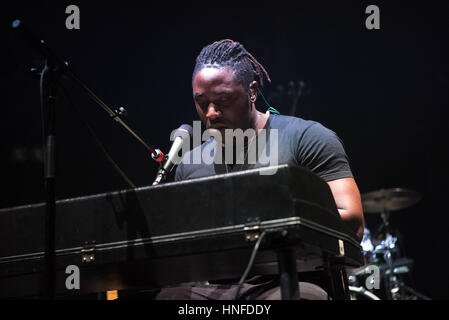 Kele Okereke of Bloc Party performs on stage at the Roundhouse on February 10, 2017 in London, United Kingdom. Stock Photo