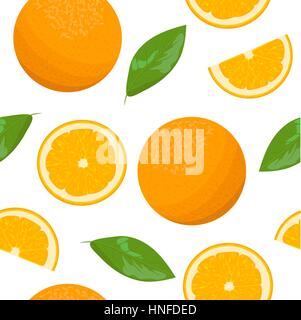 Orange theme. Seamless pattern vector collection of realistic fruits and slices. Bright and vivid. for cosmetics, prints, textile, banners, textile, d Stock Vector