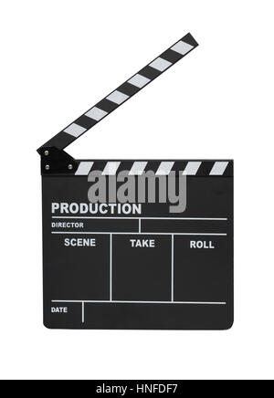 Open clapperboard isolated on white background Stock Photo